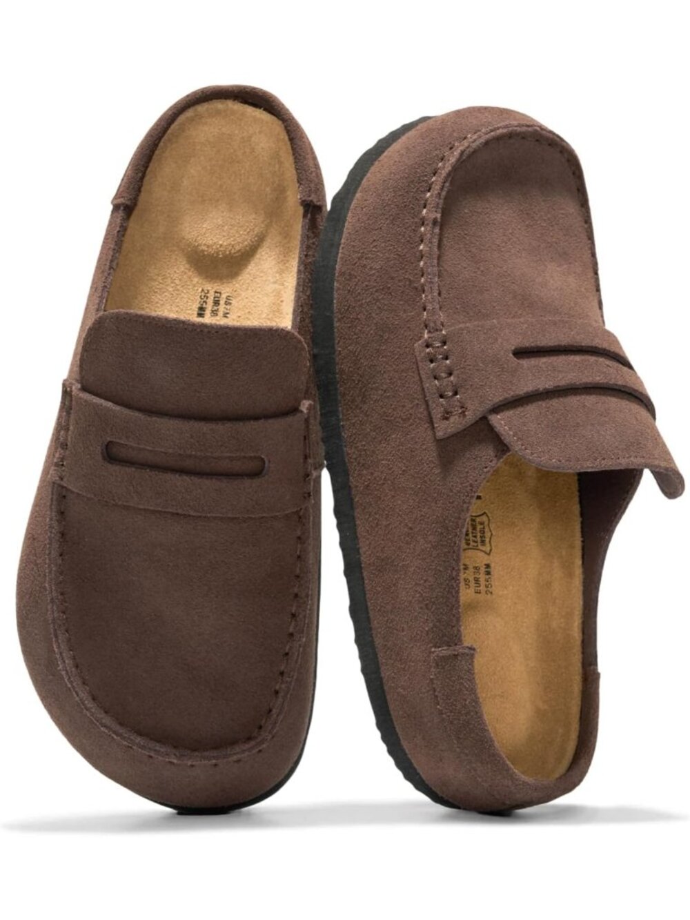 Women's Brownie Suede Leather Closed Toe Pull On Fall Moccasin Clogs Loafer Shoe